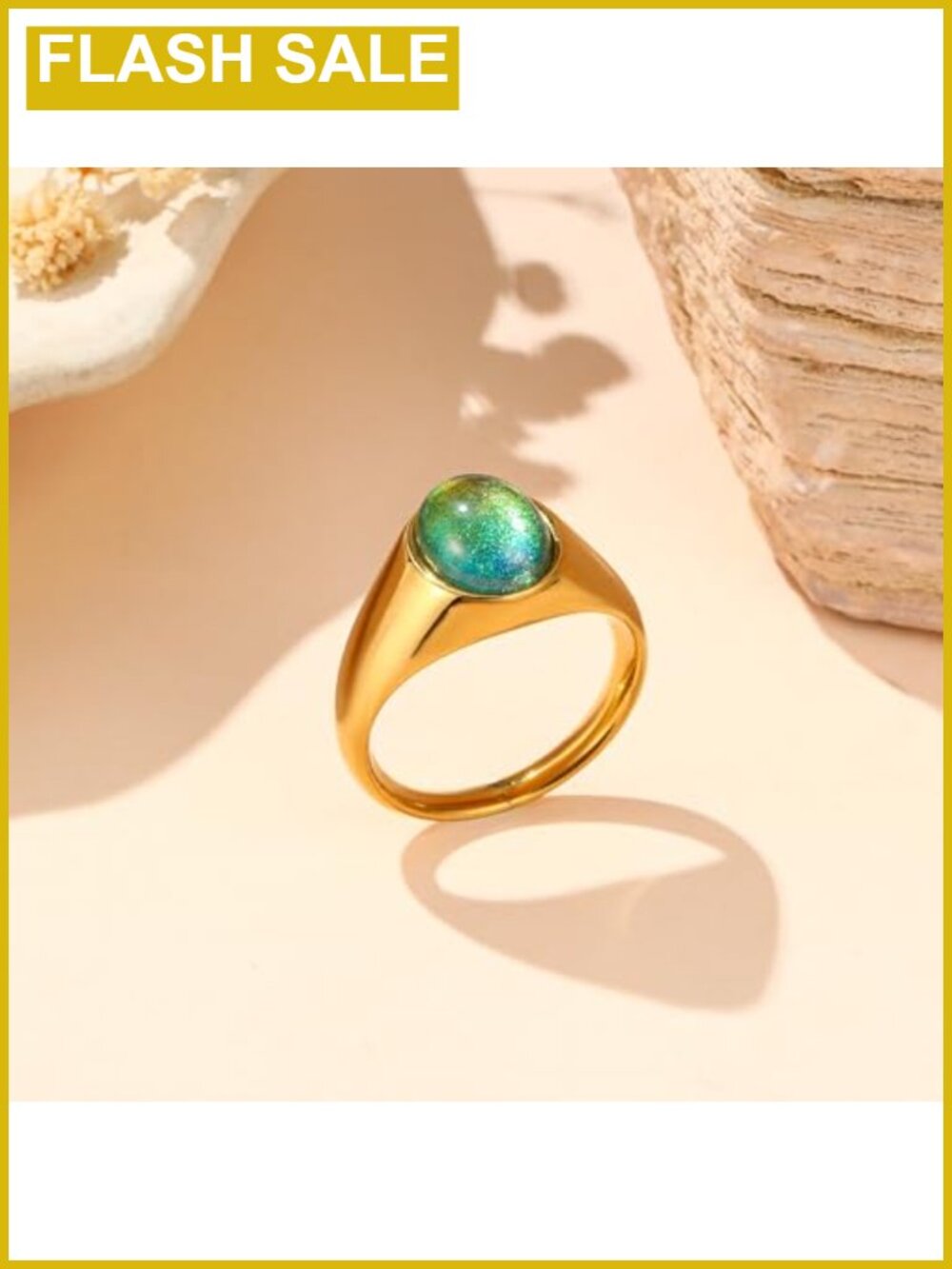 Gold Plated Stainless Steel Mood Ring Color Changing Stackable Rings - Picture 3 of 6